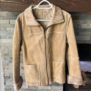 Winlit‎ Vintage Leather Suede Faux Fur Coat Jacket Women’s Size Medium